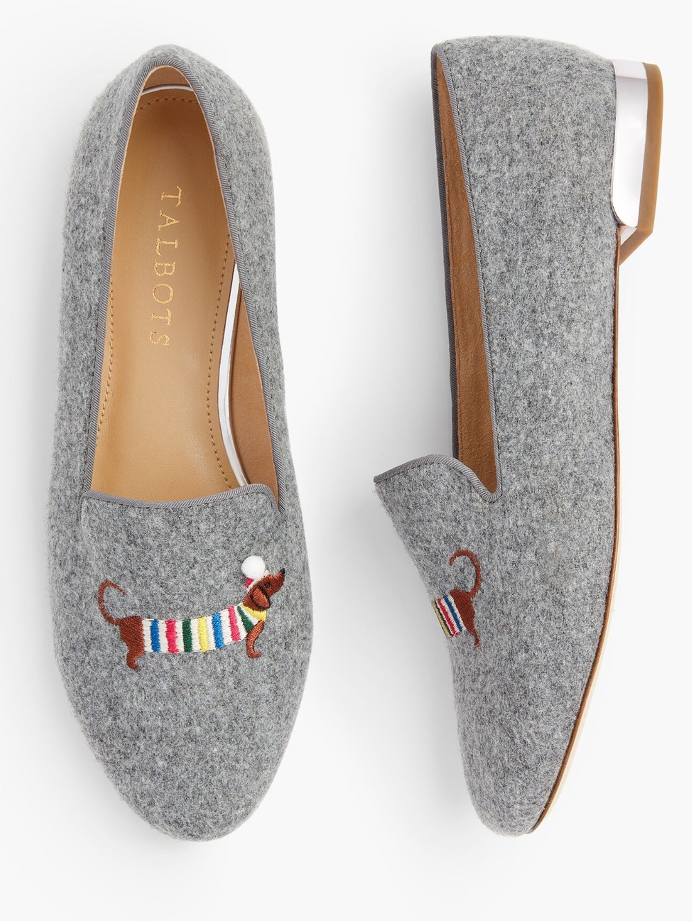 Talbots Ryan Novelty Embroidered Holiday Dachshund Loafers Size 7.5 Wool Blend